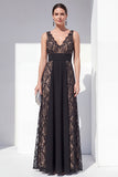Black Lace A Line V Neck Formal Dress