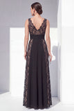 Black Lace A Line V Neck Formal Dress