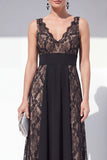 Black Lace A Line V Neck Formal Dress