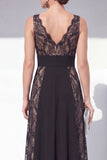 Black Lace A Line V Neck Formal Dress
