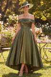 Off the Shoulder Olive A-Line Ruched Mother of the Bride Dress