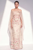 Apricot Strapless Floral Mermaid Long Mother Of the Bride Dress with Cape