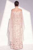 Apricot Strapless Floral Mermaid Long Mother Of the Bride Dress with Cape
