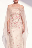 Apricot Strapless Floral Mermaid Long Mother Of the Bride Dress with Cape