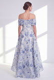 A-Line Blue Flower Off the Shoulder High Low Mother Of the Bride Dress
