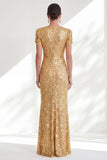 Sparkly Mermaid Golden Round Neck Sequins Long Mother Of the Bride Dress