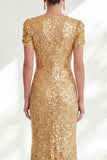 Sparkly Mermaid Golden Round Neck Sequins Long Mother Of the Bride Dress