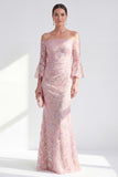 Sparkly Mermaid Blush Off the Shoulder Sequins Long Mother Of the Bride Dress