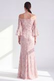 Sparkly Mermaid Blush Off the Shoulder Sequins Long Mother Of the Bride Dress