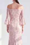Sparkly Mermaid Blush Off the Shoulder Sequins Long Mother Of the Bride Dress