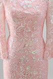 Sparkly Blush Off the Shoulder Sequins Embroidery Mermaid Formal Dress with 3/4 Sleeves