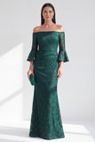 Dark Green Mermaid Off the Shoulder Beaded Long Mother Of the Bride Dress