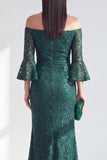 Dark Green Mermaid Off the Shoulder Beaded Long Mother Of the Bride Dress