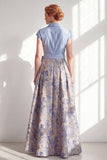 Navy A-Line V-Neck Notch Lapel Floral Long Mother of the Bride Dress with Bow