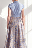 Navy A-Line V-Neck Notch Lapel Floral Long Mother of the Bride Dress with Bow