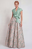Navy A-Line V-Neck Notch Lapel Floral Long Mother of the Bride Dress with Bow