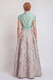 Navy A-Line V-Neck Notch Lapel Floral Long Mother of the Bride Dress with Bow