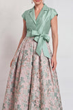 Navy A-Line V-Neck Notch Lapel Floral Long Mother of the Bride Dress with Bow
