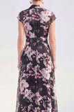 White A-Line Floral Long Mother of the Bride Dress with Belt