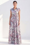 White A-Line Floral Long Mother of the Bride Dress with Belt