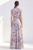 White A-Line Floral Long Mother of the Bride Dress with Belt
