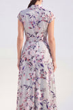 White A-Line Floral Long Mother of the Bride Dress with Belt
