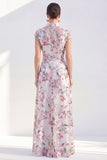 White A-Line Floral Long Mother of the Bride Dress with Belt