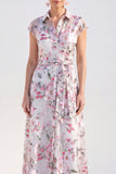 White A-Line Floral Long Mother of the Bride Dress with Belt