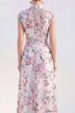 White A-Line Floral Long Mother of the Bride Dress with Belt