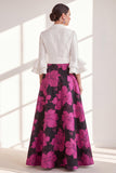 A-Line Fuchsia Flower V-Neck Ruffled Long Mother Of the Bride Dress