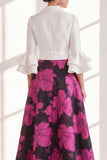 A-Line Fuchsia Flower V-Neck Ruffled Long Mother Of the Bride Dress