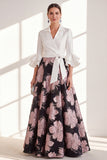A-Line Fuchsia Flower V-Neck Ruffled Long Mother Of the Bride Dress
