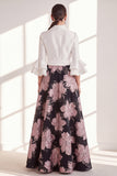 A-Line Fuchsia Flower V-Neck Ruffled Long Mother Of the Bride Dress