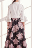 A-Line Fuchsia Flower V-Neck Ruffled Long Mother Of the Bride Dress