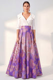 A-Line Navy Floral Long Mother of the Bride Dress with 3/4 Sleeves