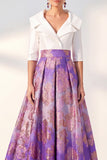 A-Line Navy Floral Long Mother of the Bride Dress with 3/4 Sleeves