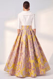 A-Line Navy Floral Long Mother of the Bride Dress with 3/4 Sleeves