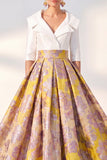 A-Line Navy Floral Long Mother of the Bride Dress with 3/4 Sleeves