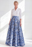 Fuchsia A-Line Long Mother Of the Bride Dress with 3/4 Sleeves
