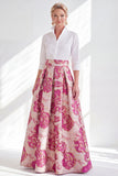 Fuchsia A-Line Long Mother Of the Bride Dress with 3/4 Sleeves