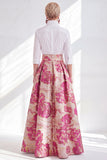 Fuchsia A-Line Long Mother Of the Bride Dress with 3/4 Sleeves