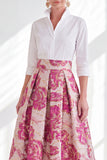 Fuchsia A-Line Long Mother Of the Bride Dress with 3/4 Sleeves