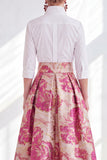 Fuchsia A-Line Long Mother Of the Bride Dress with 3/4 Sleeves