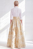 Fuchsia A-Line Long Mother Of the Bride Dress with 3/4 Sleeves