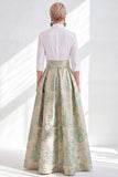 Fuchsia A-Line Long Mother Of the Bride Dress with 3/4 Sleeves