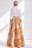 Fuchsia A-Line Long Mother Of the Bride Dress with 3/4 Sleeves
