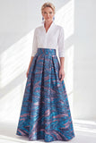 Fuchsia A-Line Long Mother Of the Bride Dress with 3/4 Sleeves