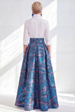 Fuchsia A-Line Long Mother Of the Bride Dress with 3/4 Sleeves