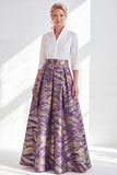 Fuchsia A-Line Long Mother Of the Bride Dress with 3/4 Sleeves