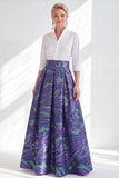 Fuchsia A-Line Long Mother Of the Bride Dress with 3/4 Sleeves